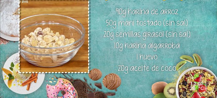 Mezclar ingredientes secos: En un bowl, combinar la harina de arroz, harina de maní, semillas de girasol, harina de algarrobo, polvo de hornear, edulcorante, vainilla y sal. (57.079)