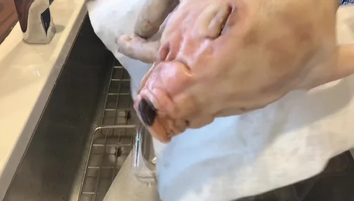 Refrigerar el lechón sin tapar para reafirmar la piel. Secar bien la piel antes de asar.
