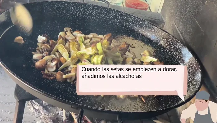 Cuando las setas empiecen a dorarse, añadir las alcachofas.